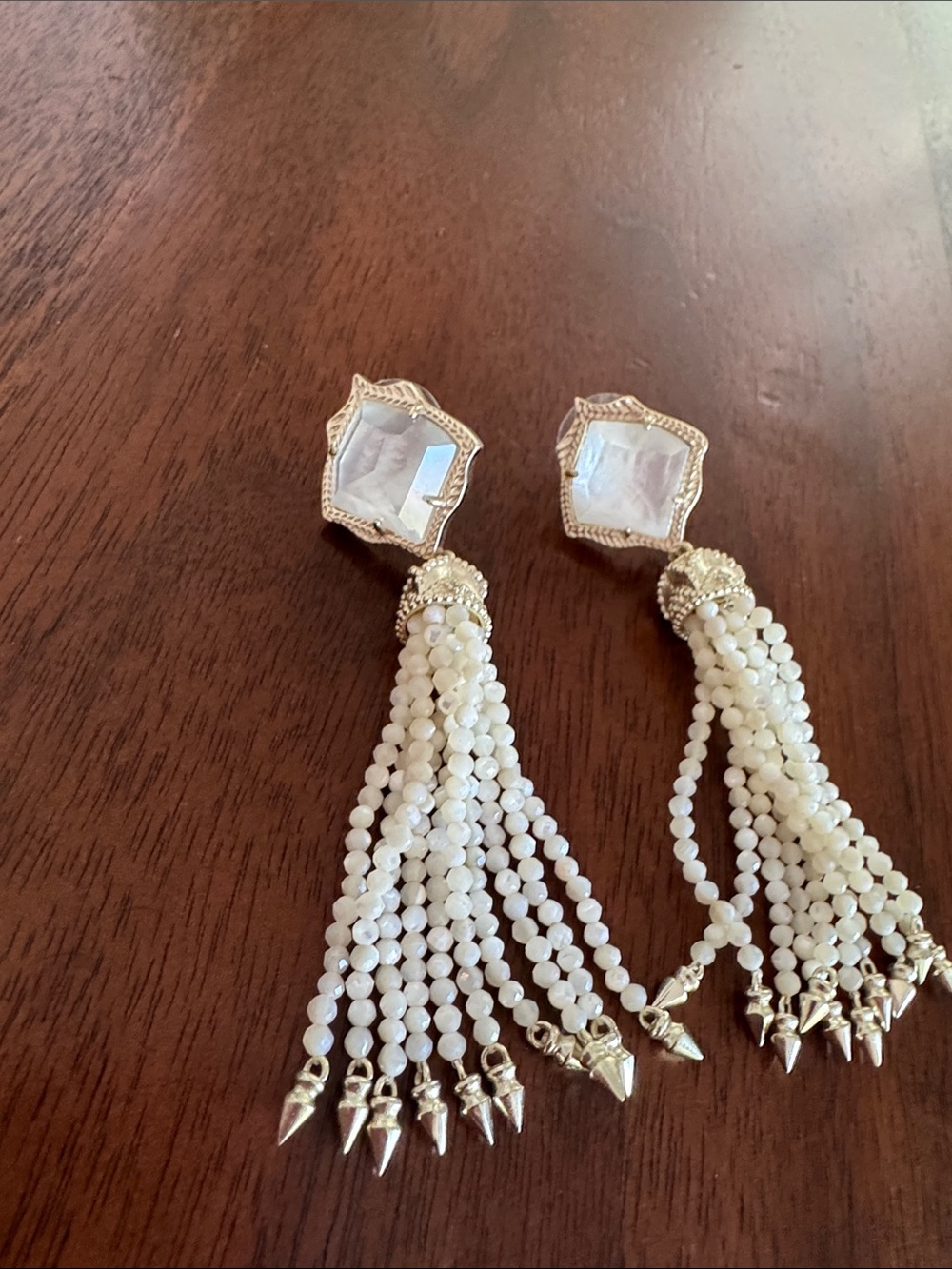 Kendra Scott Gold and White Tassel Drop Earrings